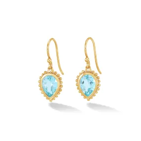 14k Gold Anemone Large Teardrop Earrings with Blue Topaz