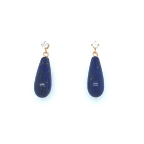 18k Rose Gold, Lapis Lazuli and Diamond Drop Vintage Earrings