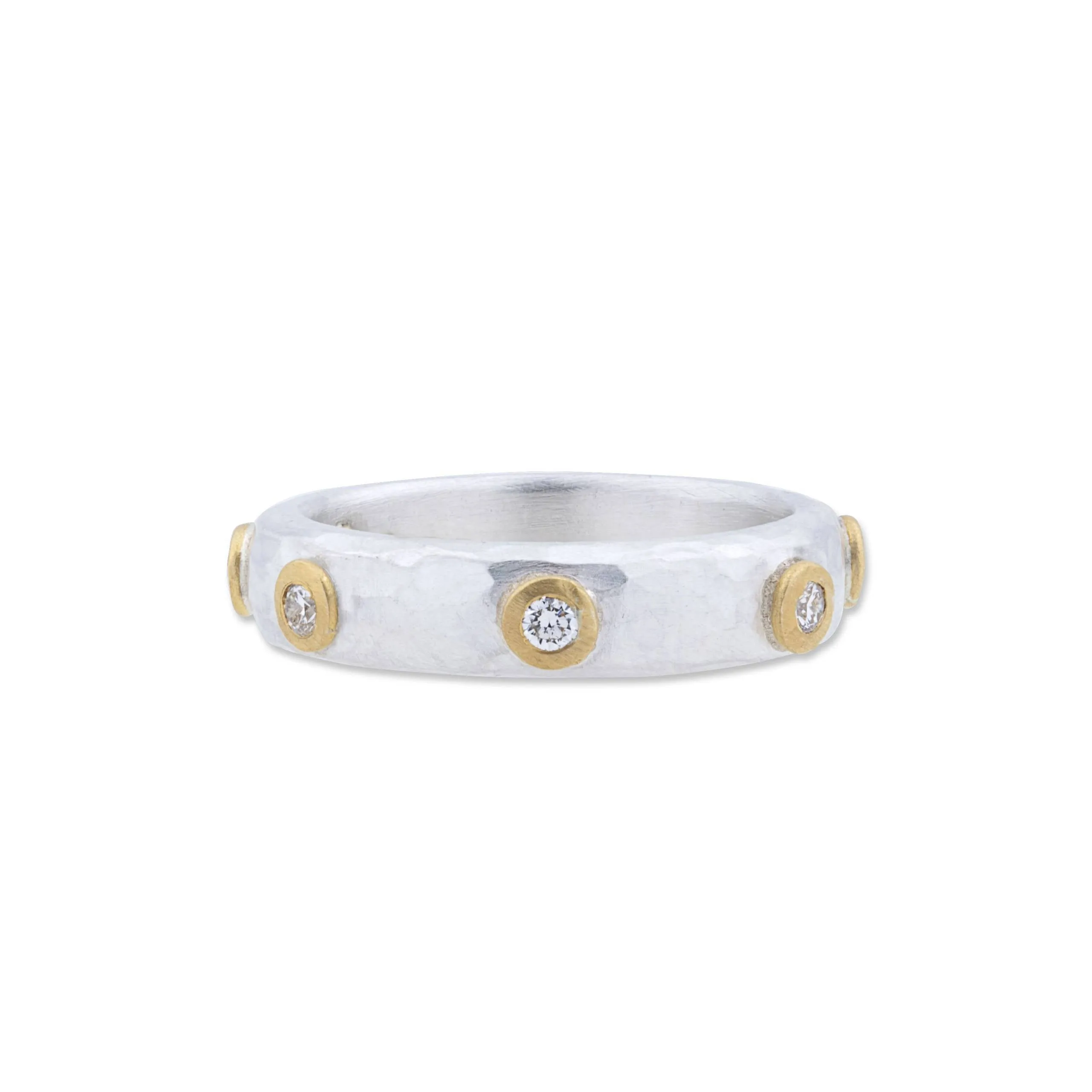 24K Gold & Sterling Silver "Stockholm" Ring, Surrounded By 7 Diamonds
