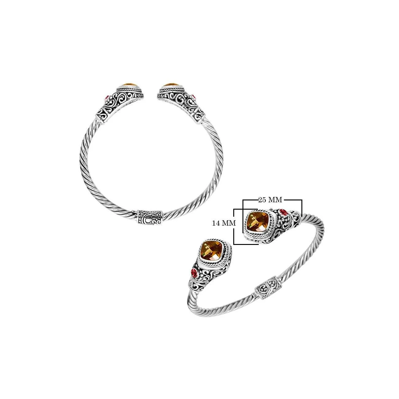 AB-1084-CO2 Sterling Silver Bangle With Citrine Q., Garnet Q.