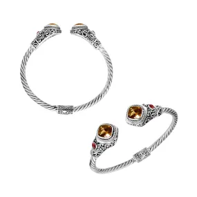 AB-1084-CO2 Sterling Silver Bangle With Citrine Q., Garnet Q.