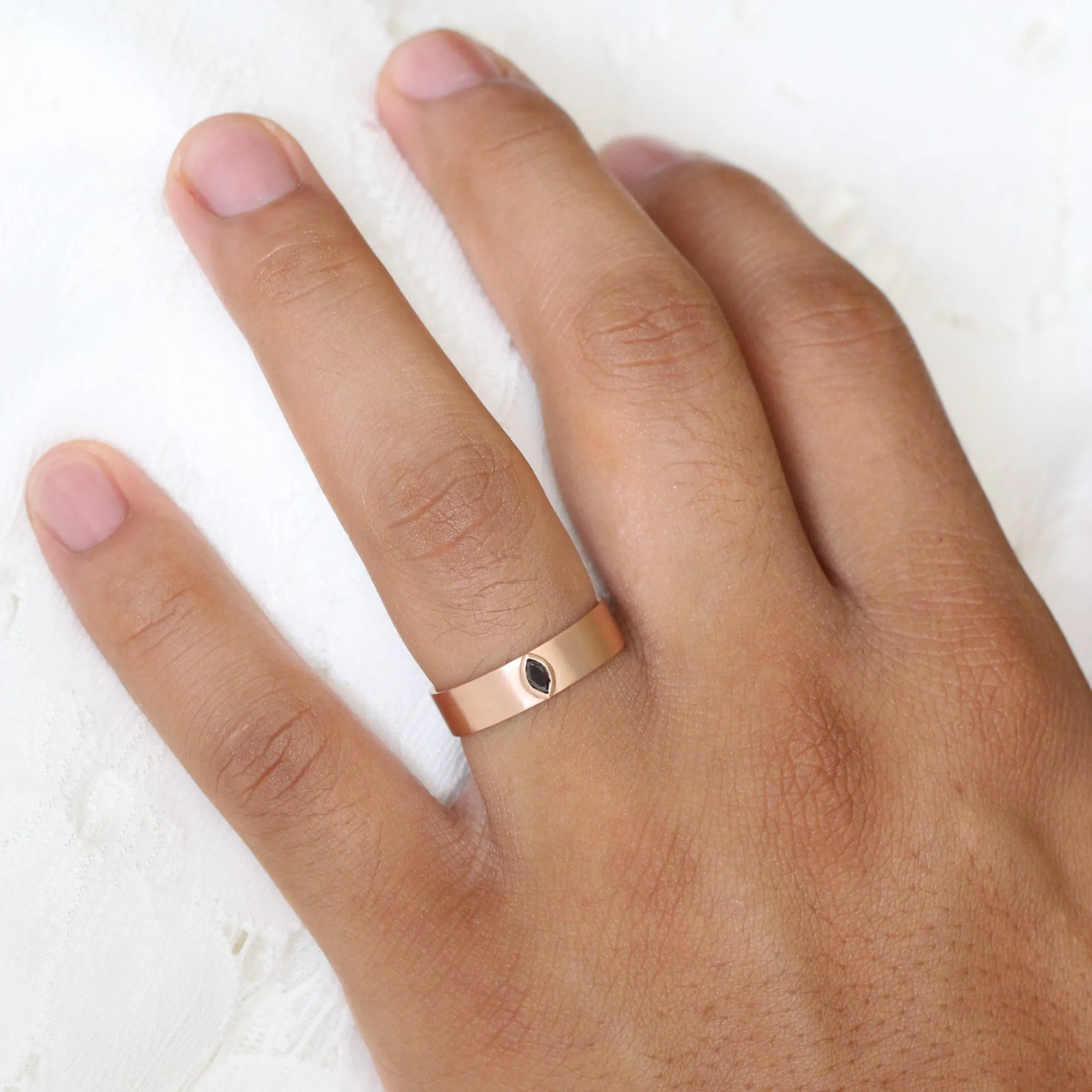 Bezel Marquise Black Diamond Ring in Solid Gold Men's Wedding Band