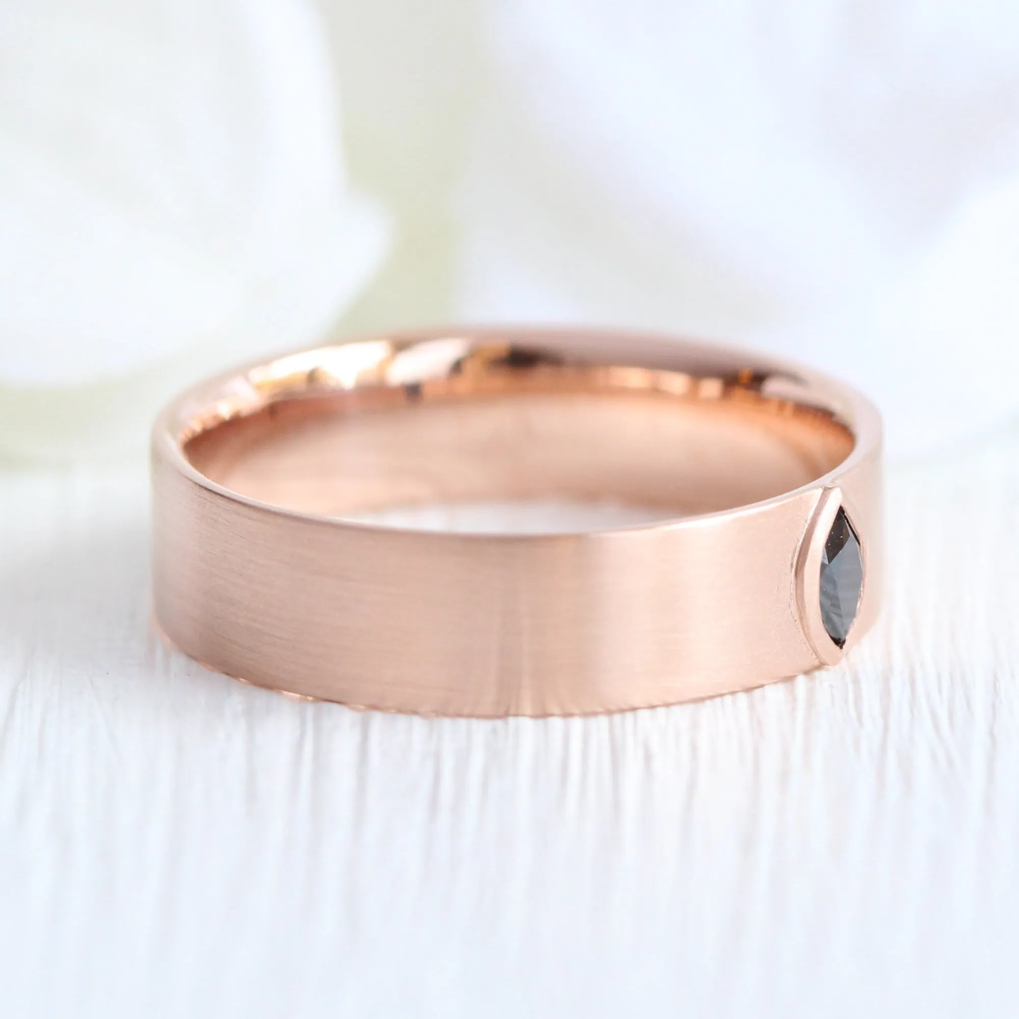 Bezel Marquise Black Diamond Ring in Solid Gold Men's Wedding Band