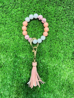 Coral Beaded Bangle Keyring