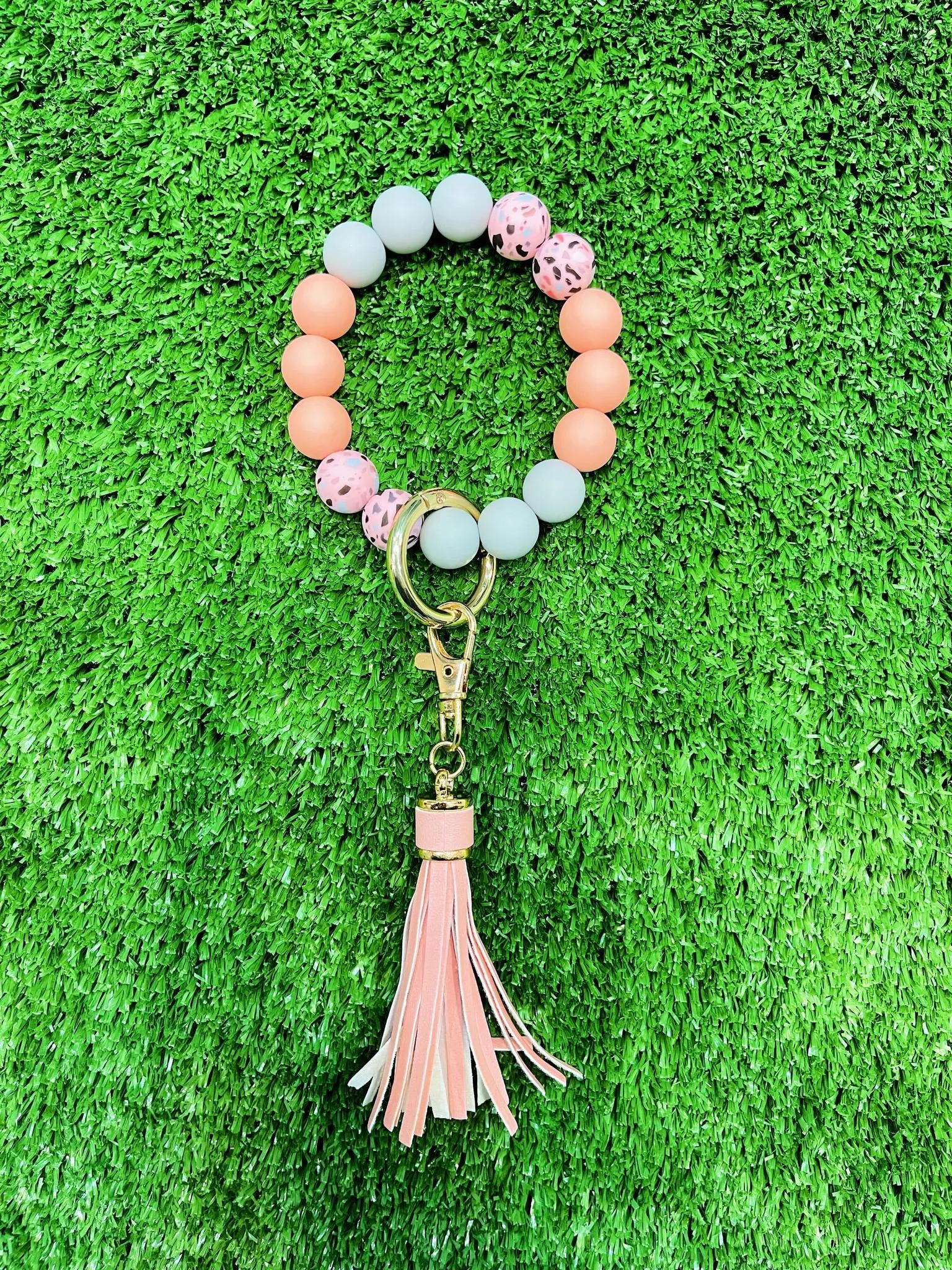 Coral Beaded Bangle Keyring