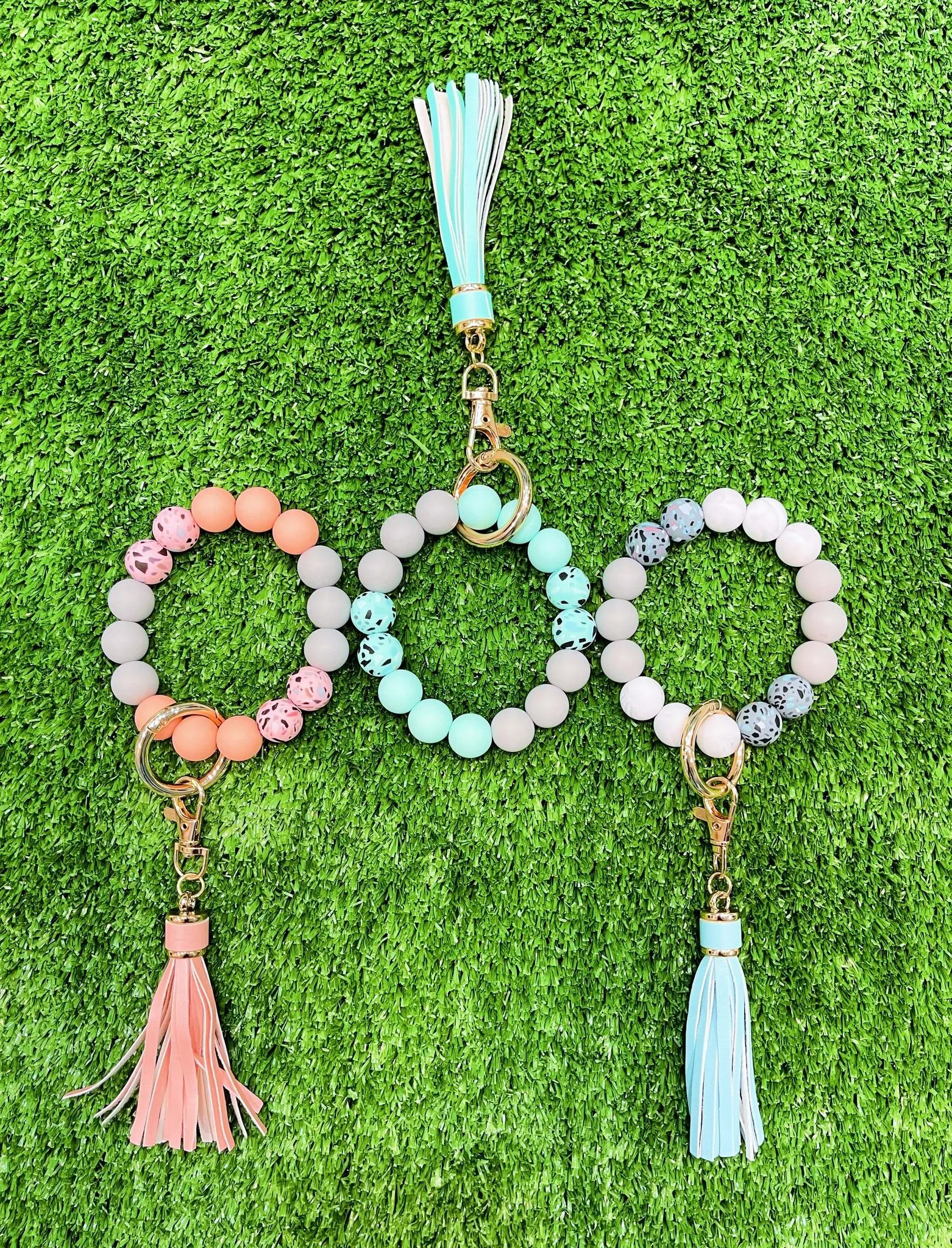 Coral Beaded Bangle Keyring