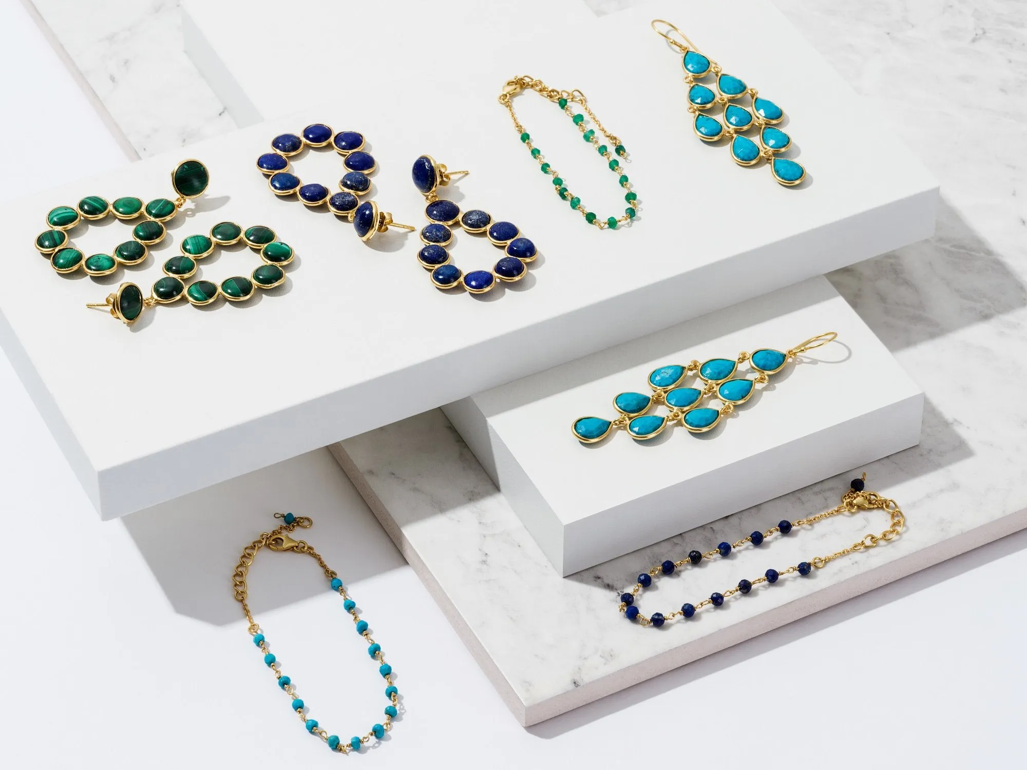 Erviola Gemstone Cascade Earrings Gold Lapis Lazuli