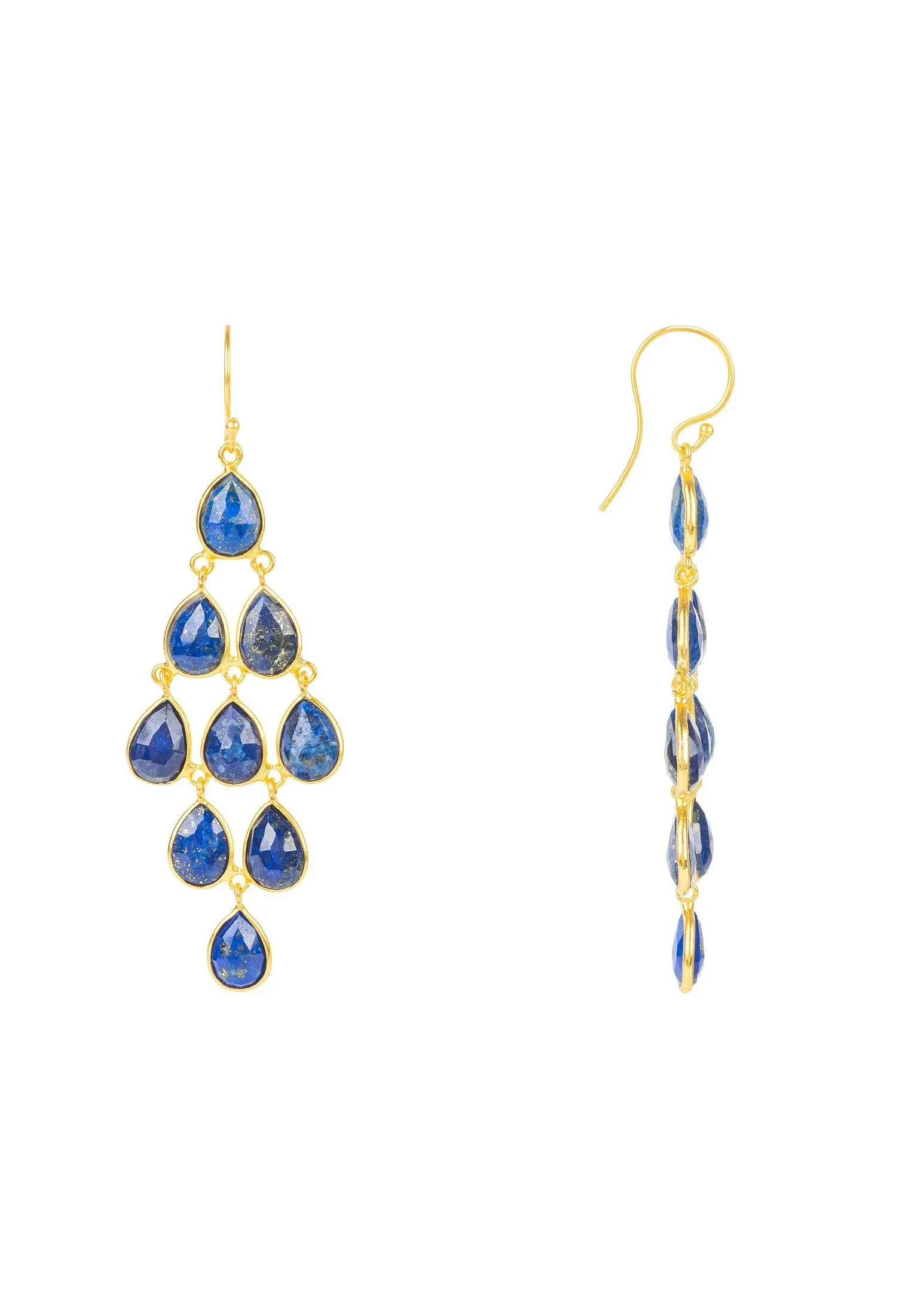 Erviola Gemstone Cascade Earrings Gold Lapis Lazuli