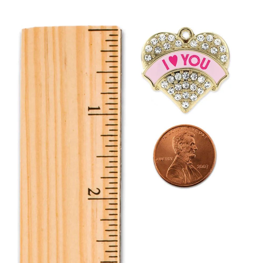 Gold I Love You Pink Candy Pave Heart Charm Braided Bracelet