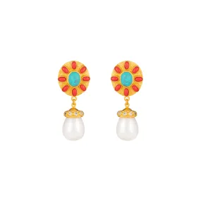 Heather Earrings Red Coral, Turquoise, Crystal & Pearls