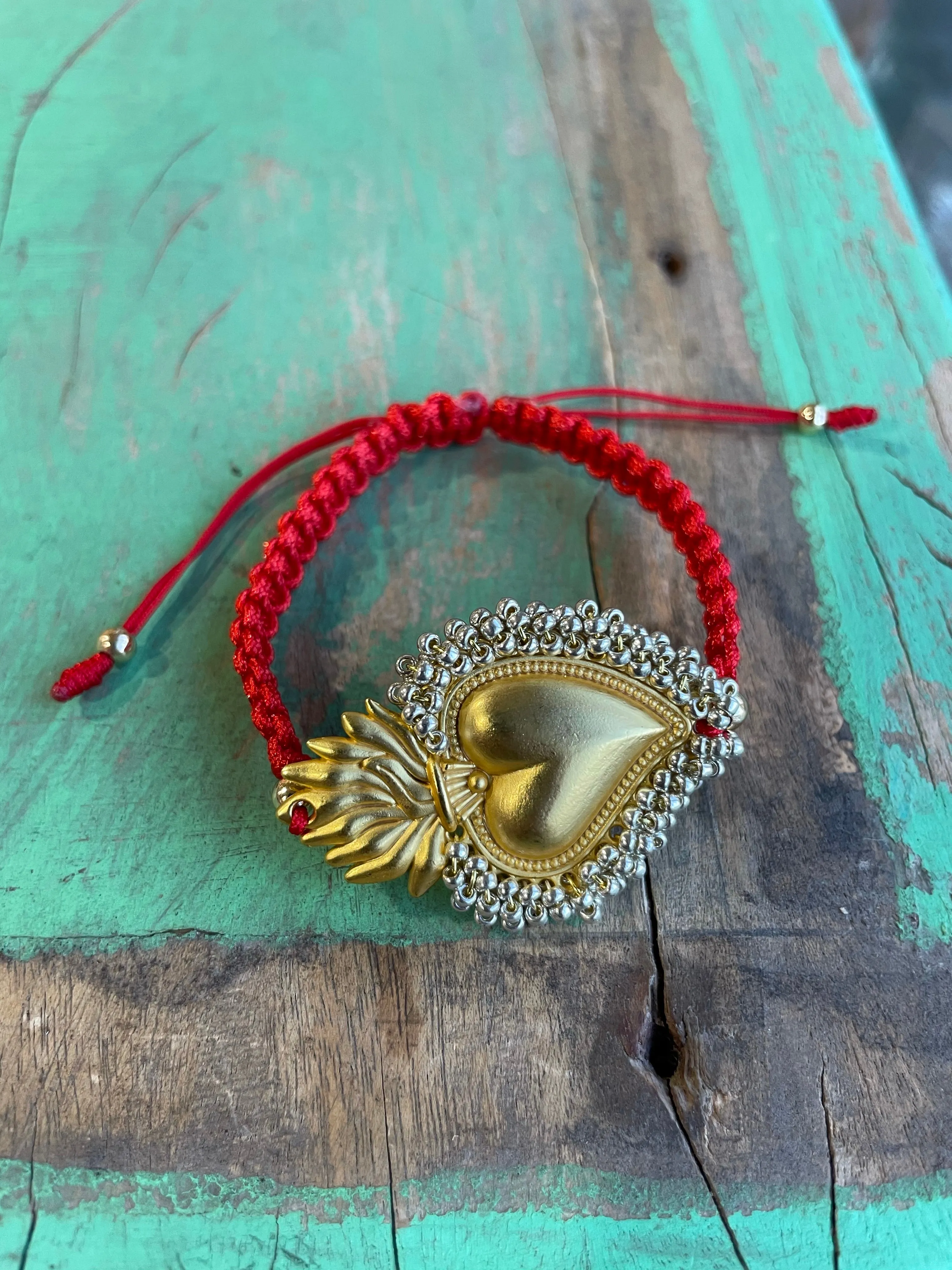 Red Cord Beaded Sacred Heart Bracelet