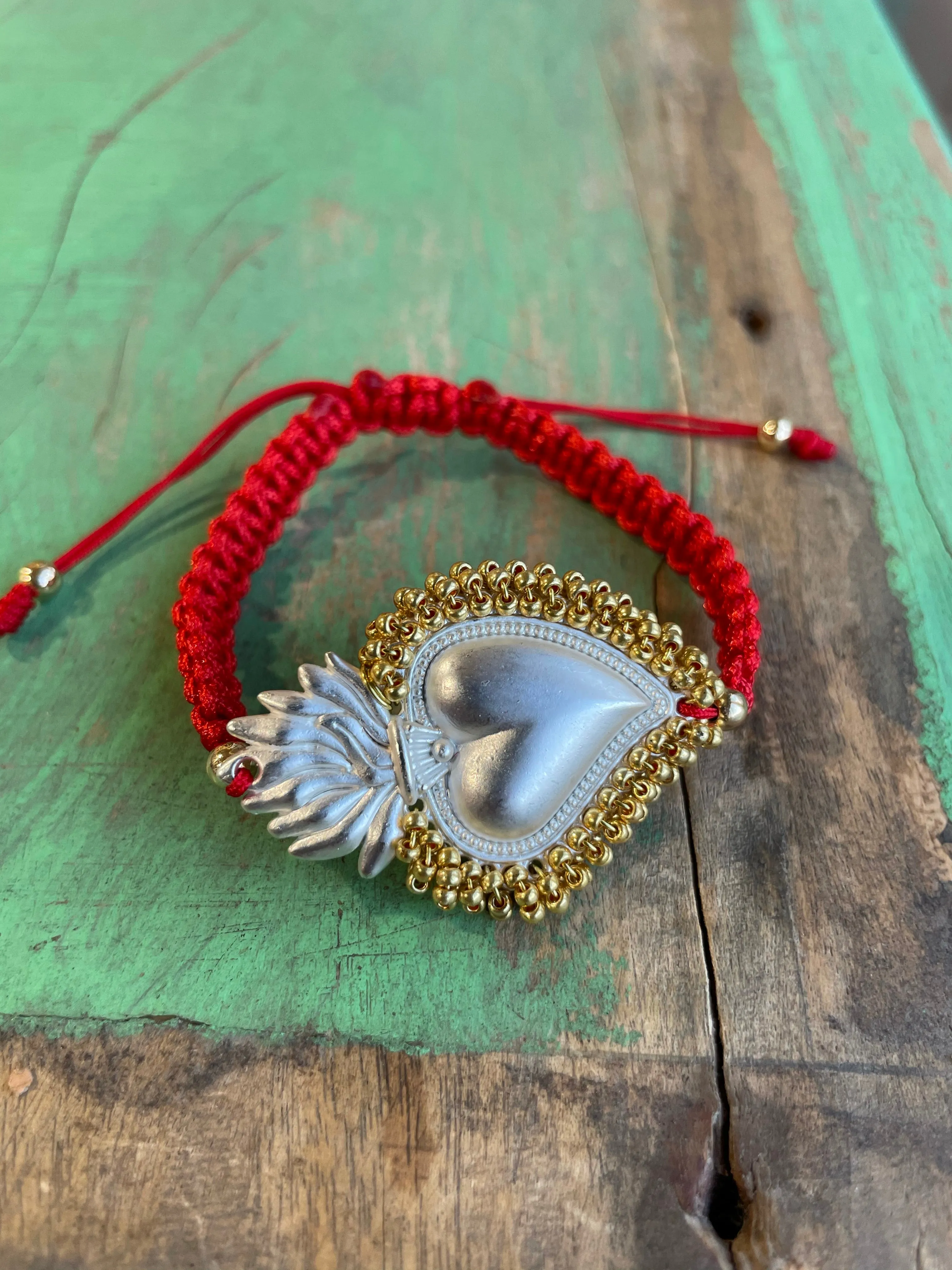 Red Cord Beaded Sacred Heart Bracelet
