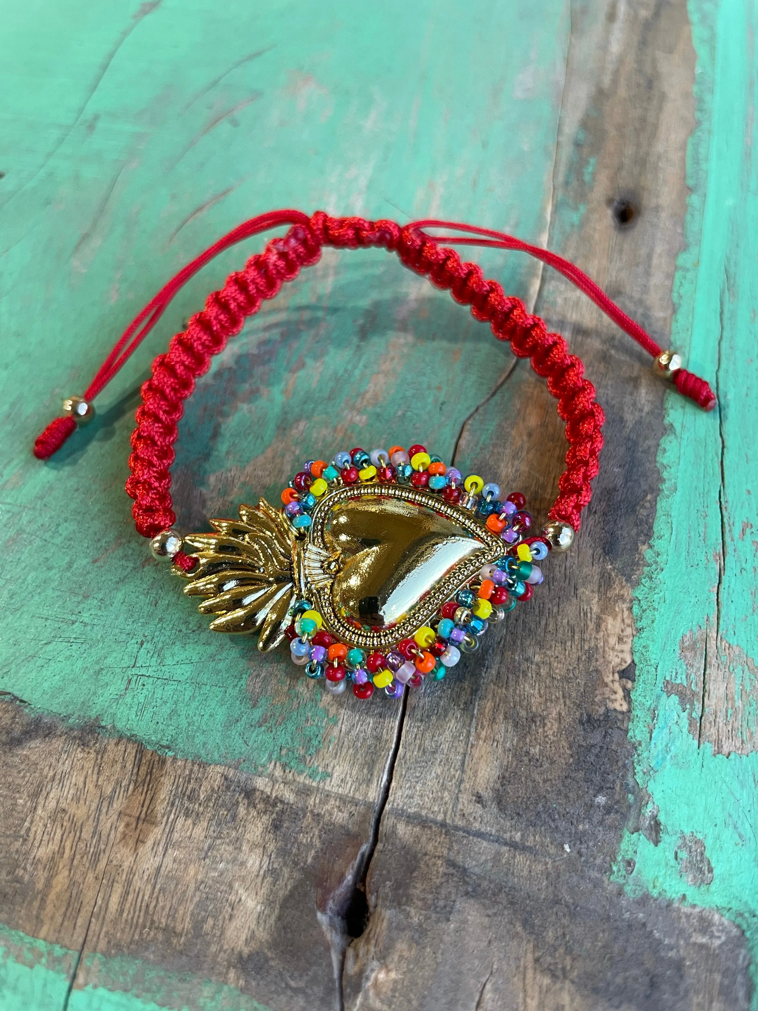 Red Cord Beaded Sacred Heart Bracelet
