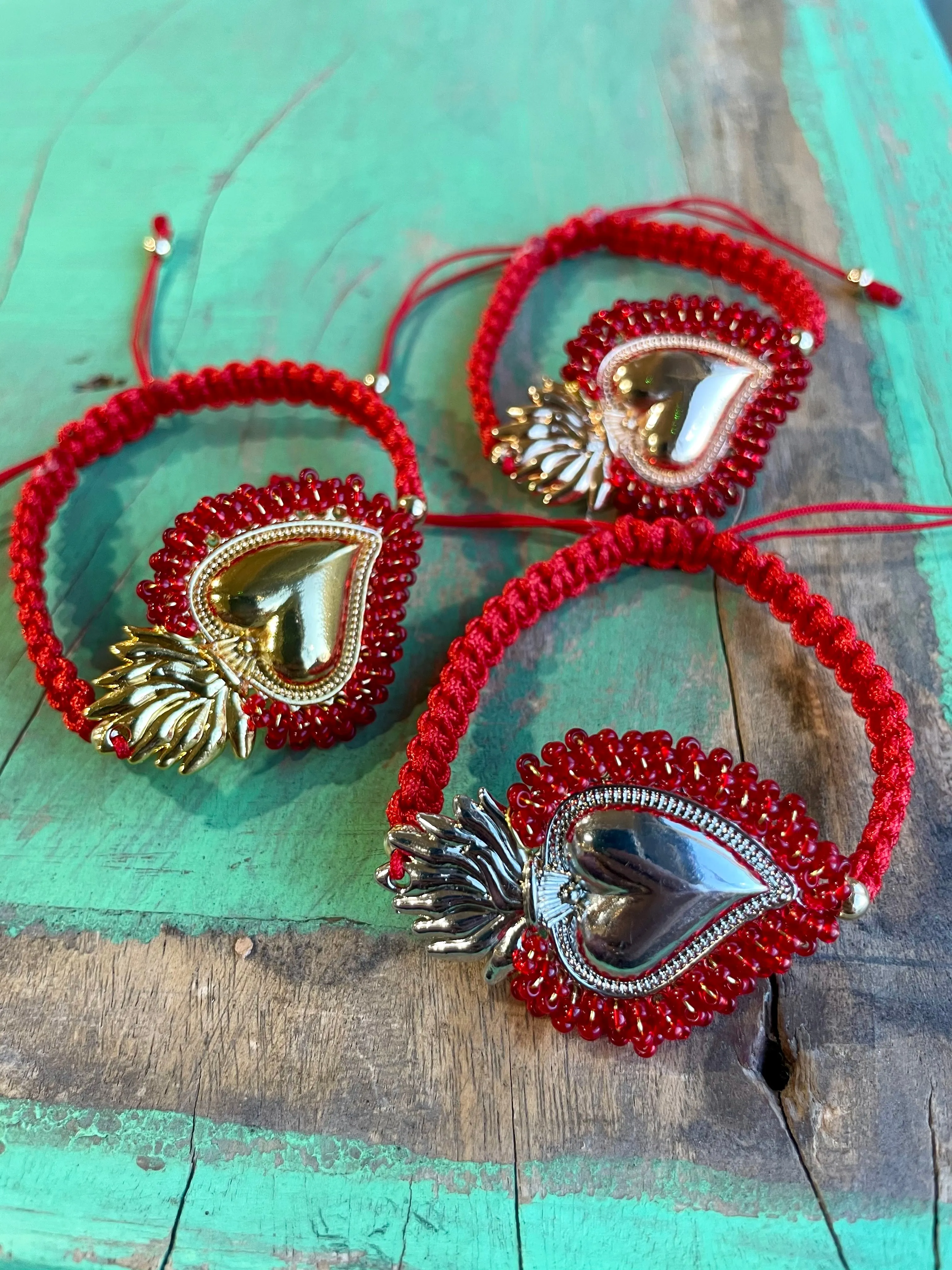 Red Cord Beaded Sacred Heart Bracelet