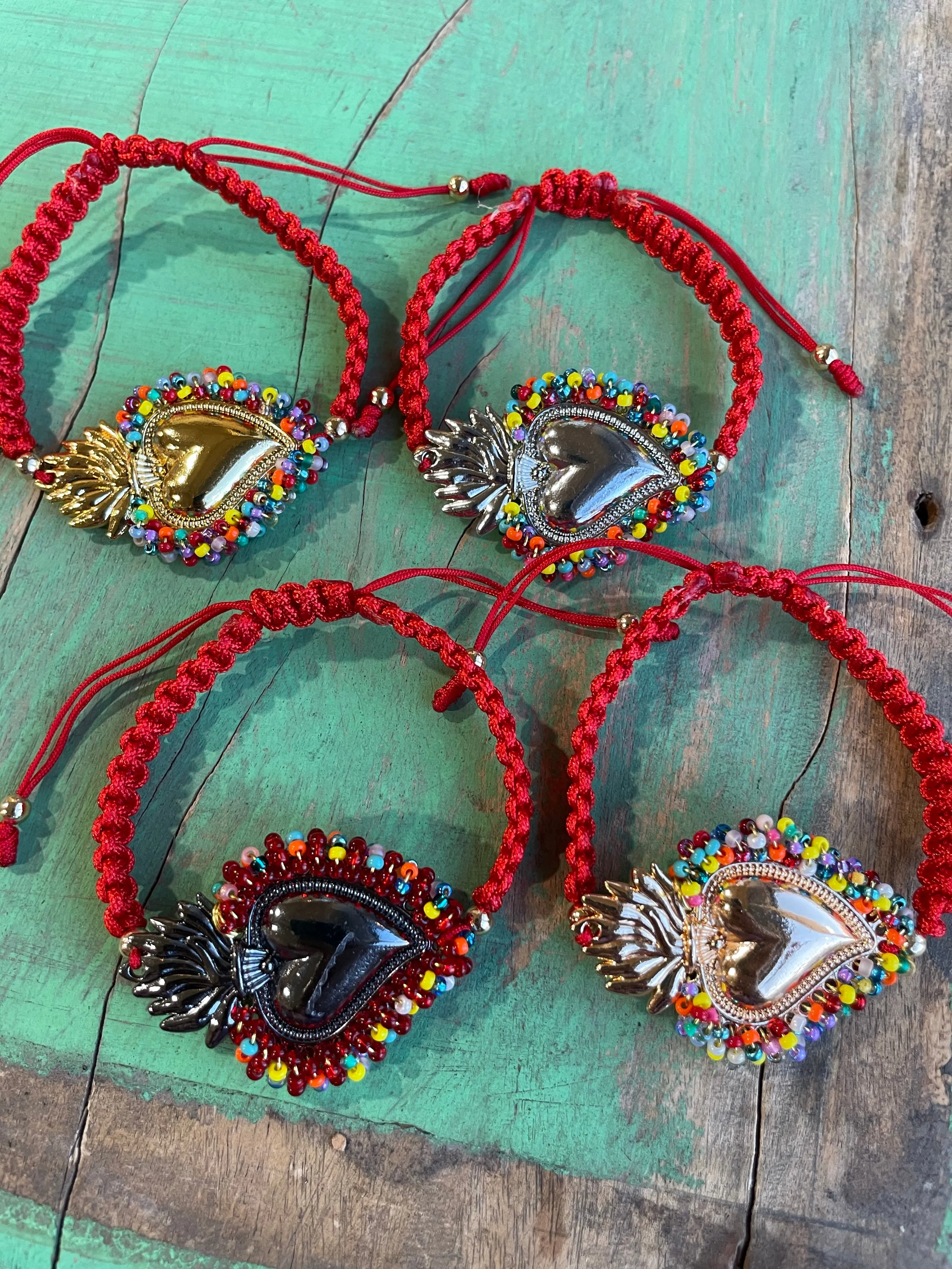 Red Cord Beaded Sacred Heart Bracelet
