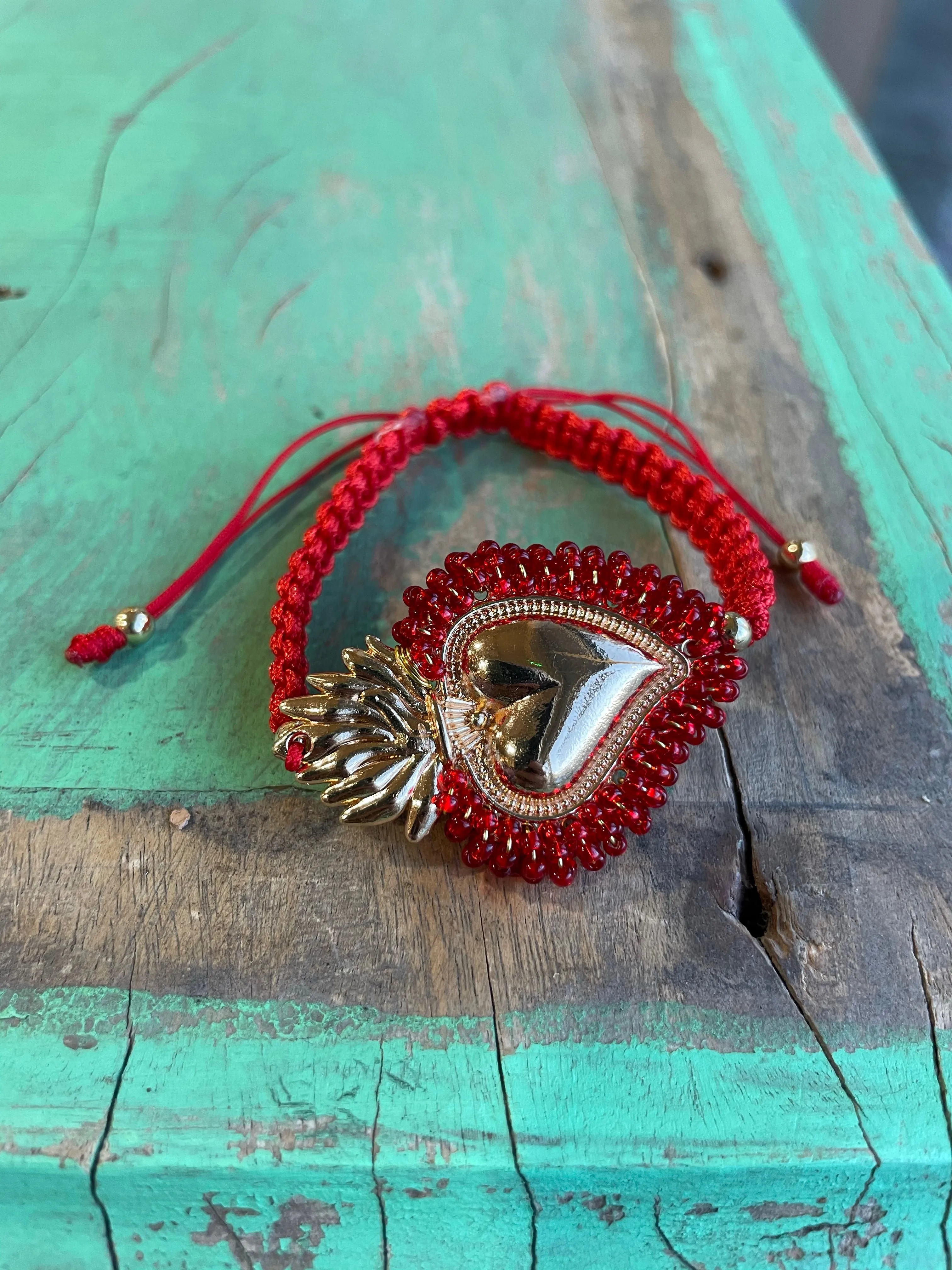 Red Cord Beaded Sacred Heart Bracelet