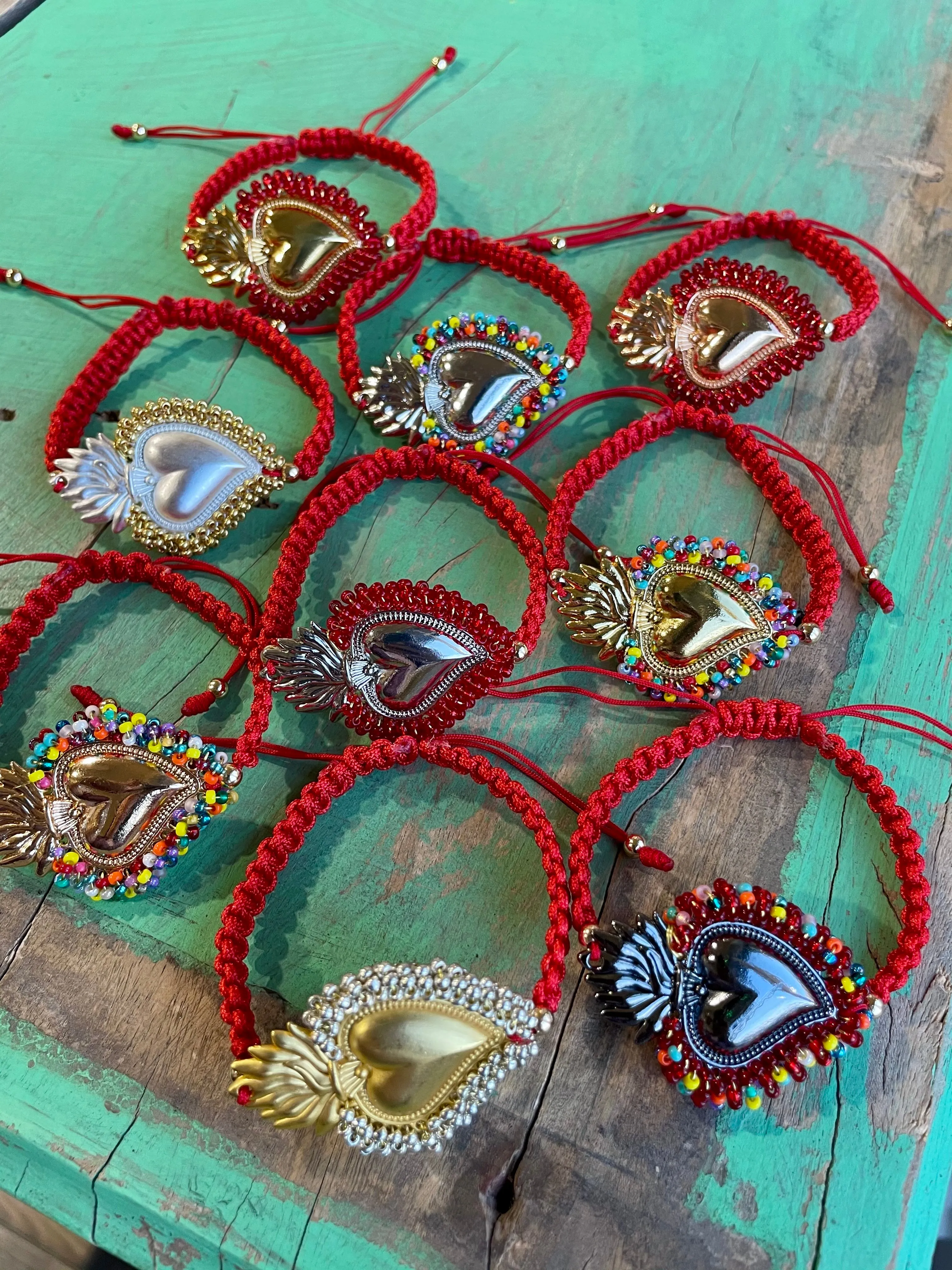 Red Cord Beaded Sacred Heart Bracelet