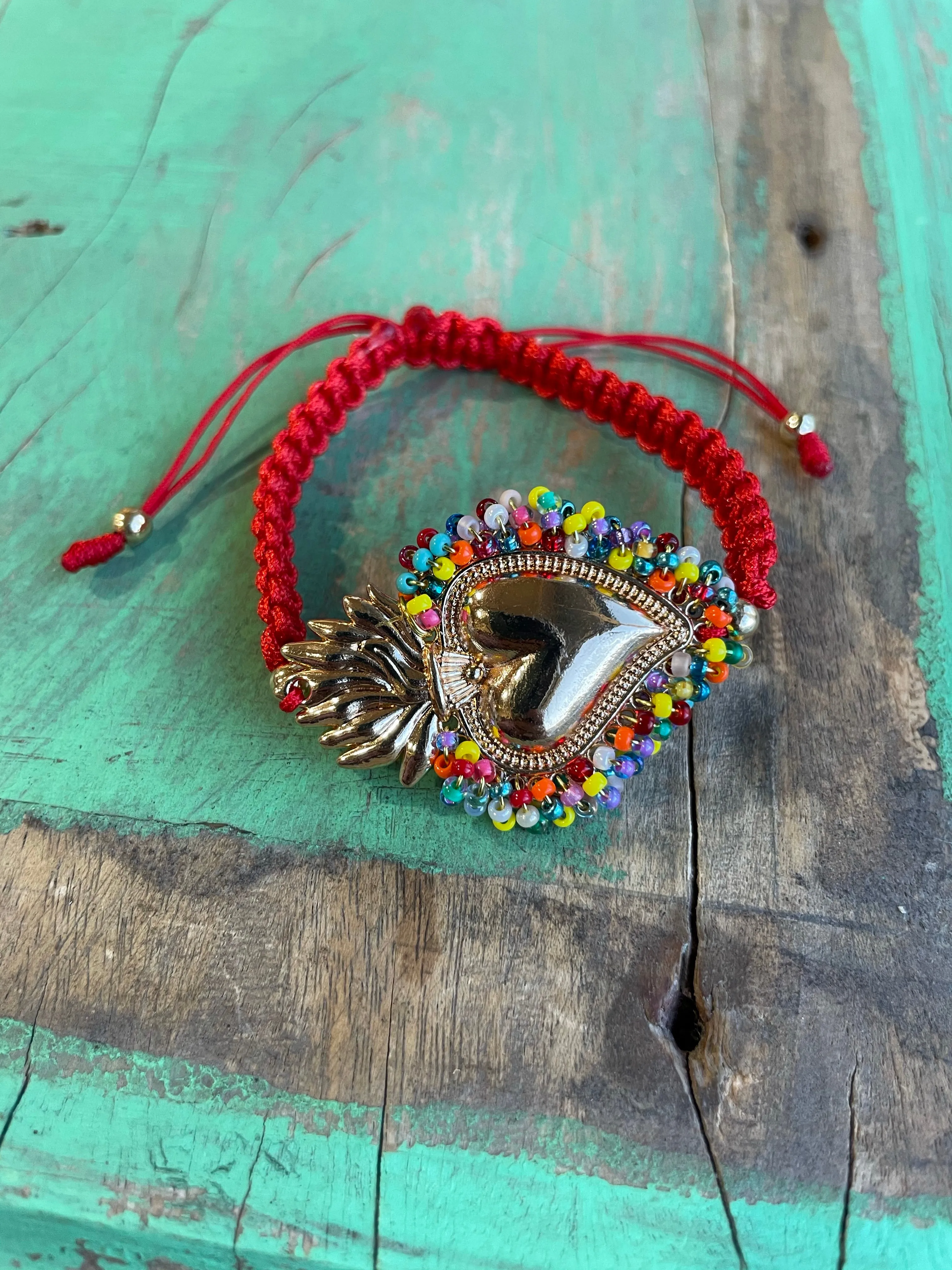 Red Cord Beaded Sacred Heart Bracelet