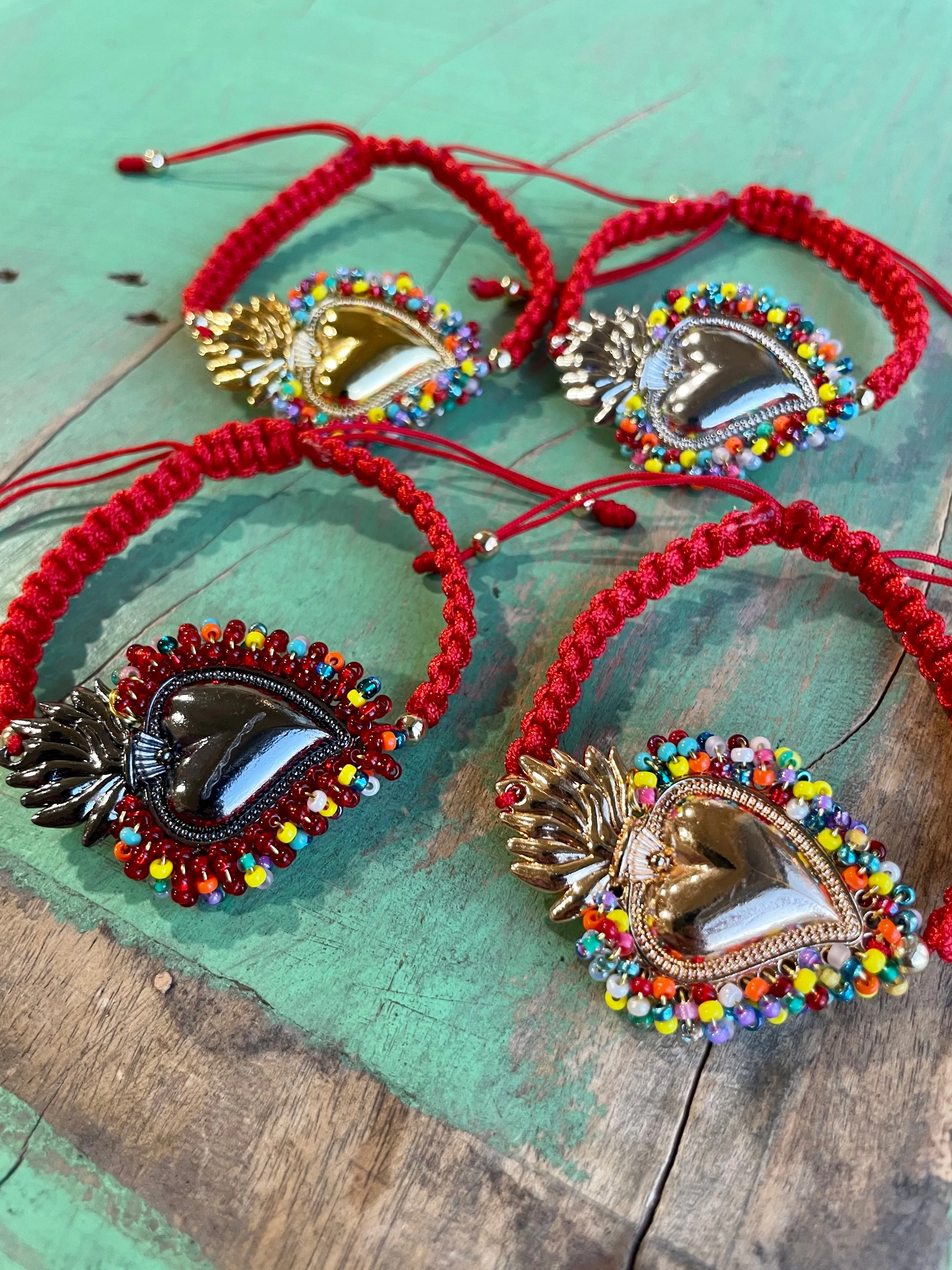 Red Cord Beaded Sacred Heart Bracelet