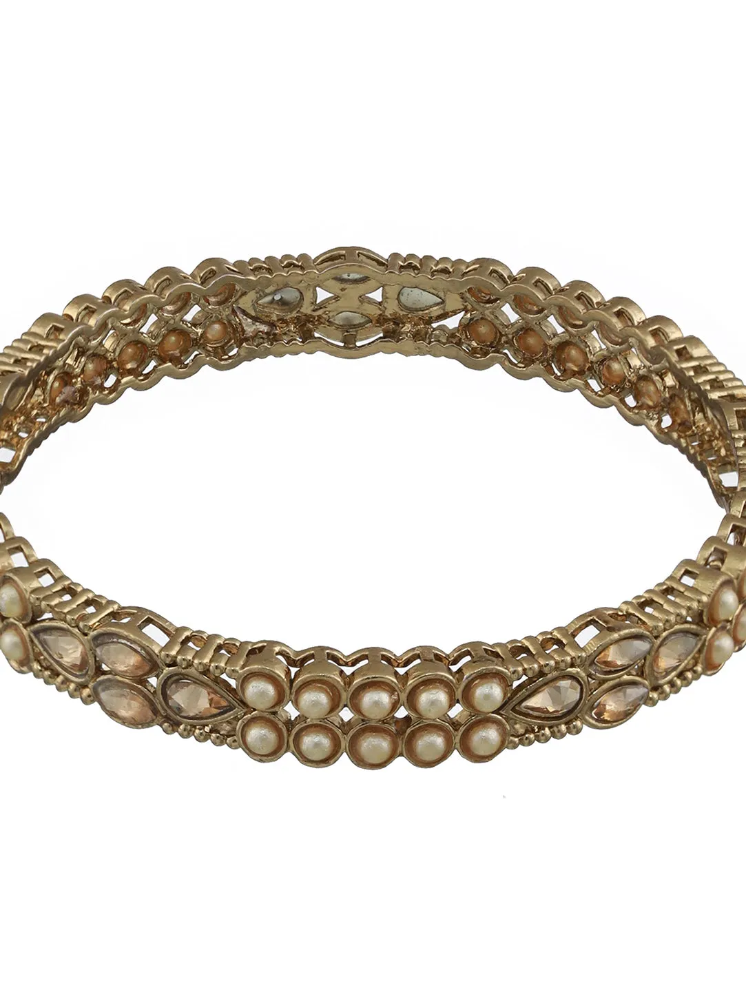 Set Of 4 Gold-Plated Kundan Studded & Pearls Beaded Bangles