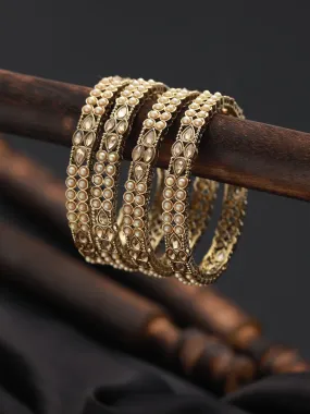 Set Of 4 Gold-Plated Kundan Studded & Pearls Beaded Bangles