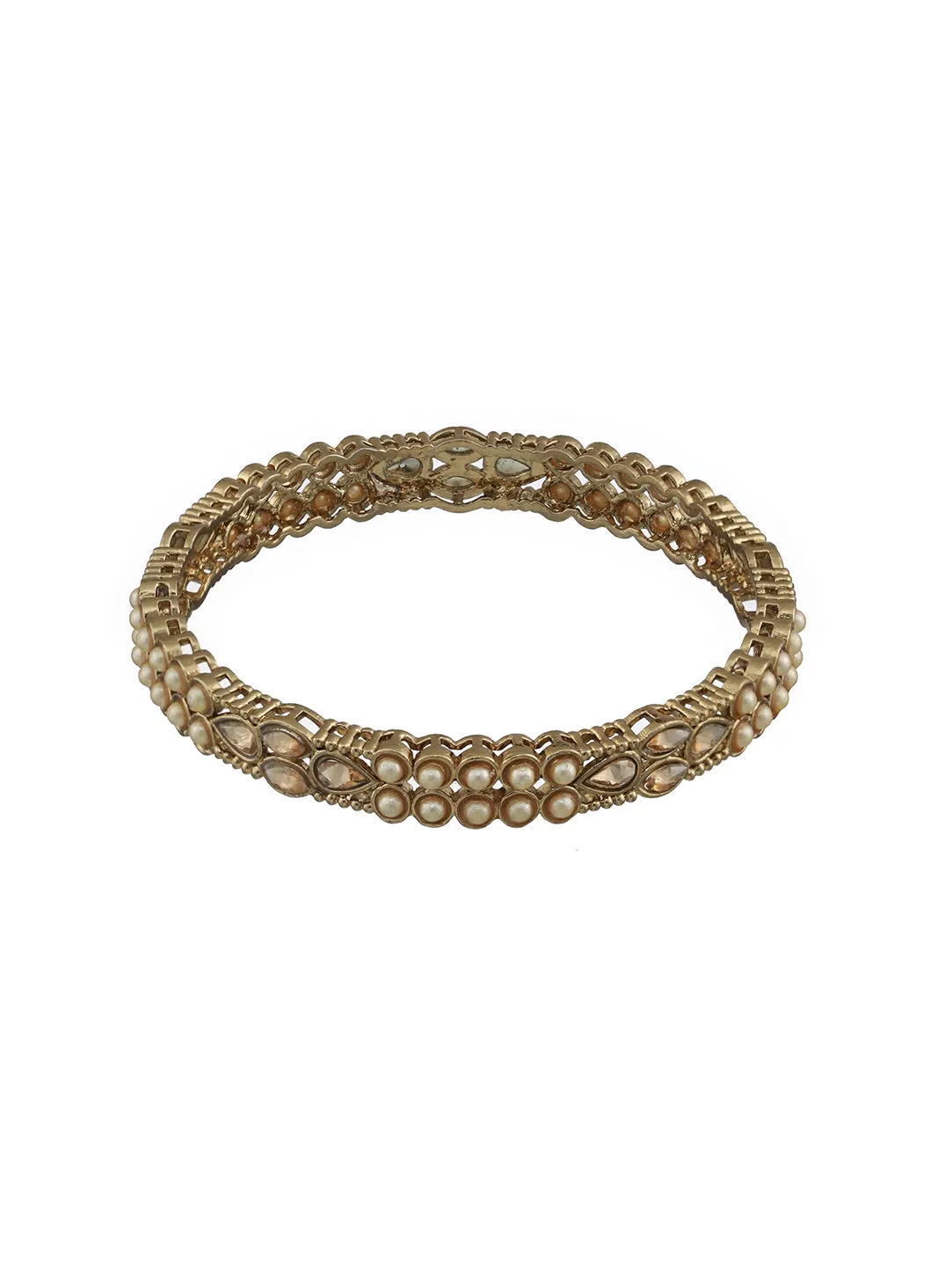 Set Of 4 Gold-Plated Kundan Studded & Pearls Beaded Bangles