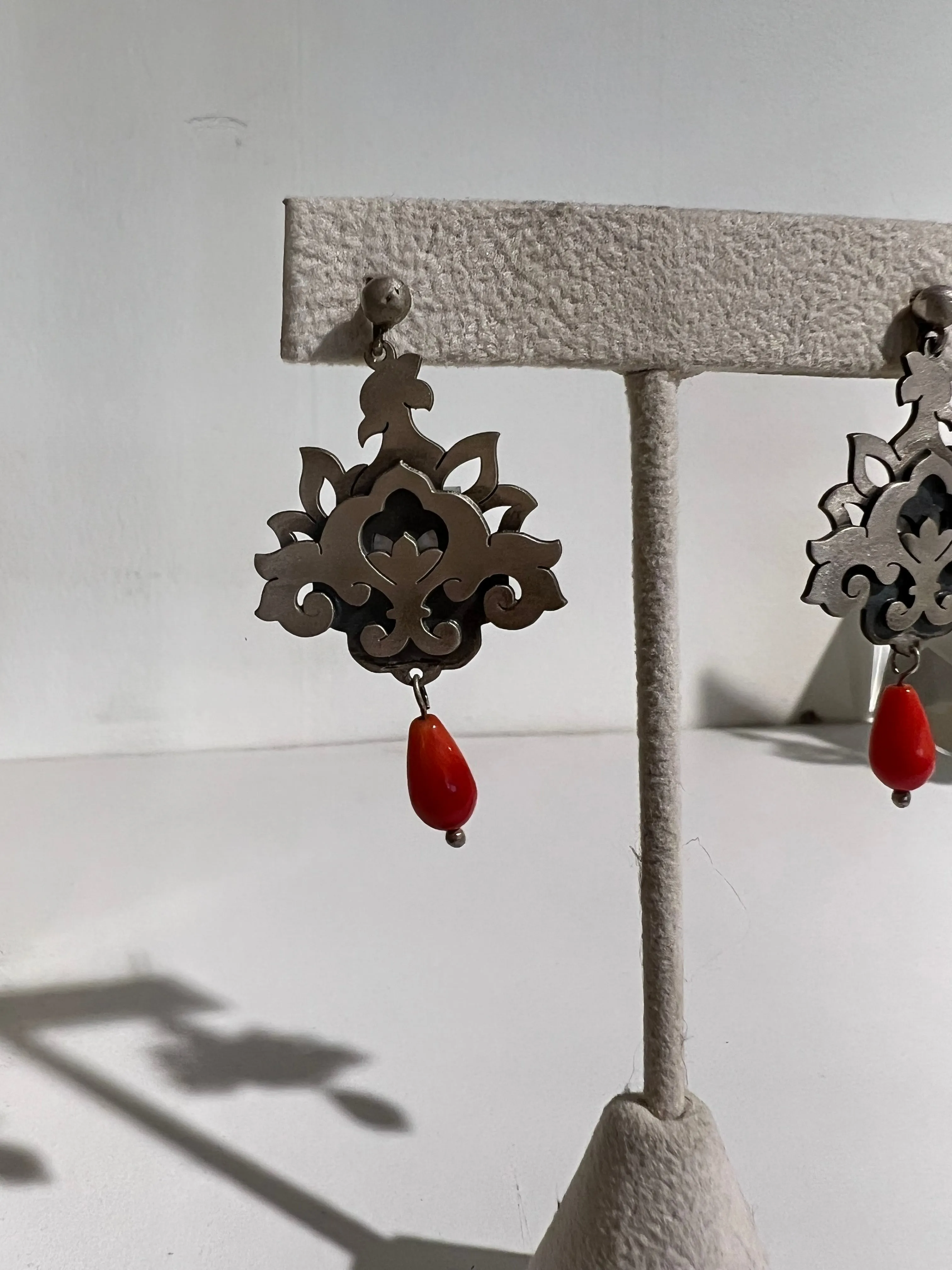 Silver and Coral Earrings