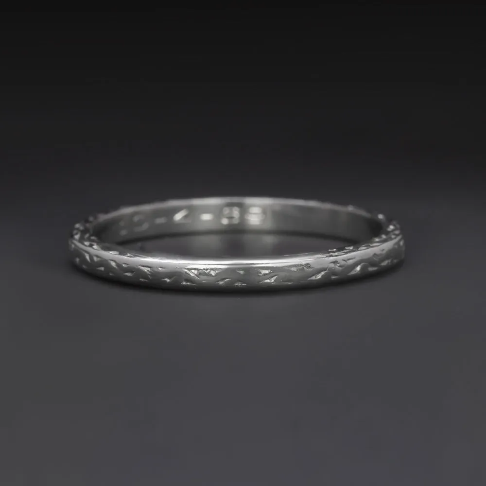 SOLID PLATINUM WEDDING RING STACKING BAND VINTAGE ENGRAVED CLASSIC ETERNITY