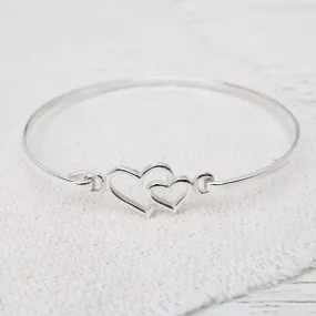 Sterling Silver Double Heart Latching Bangle