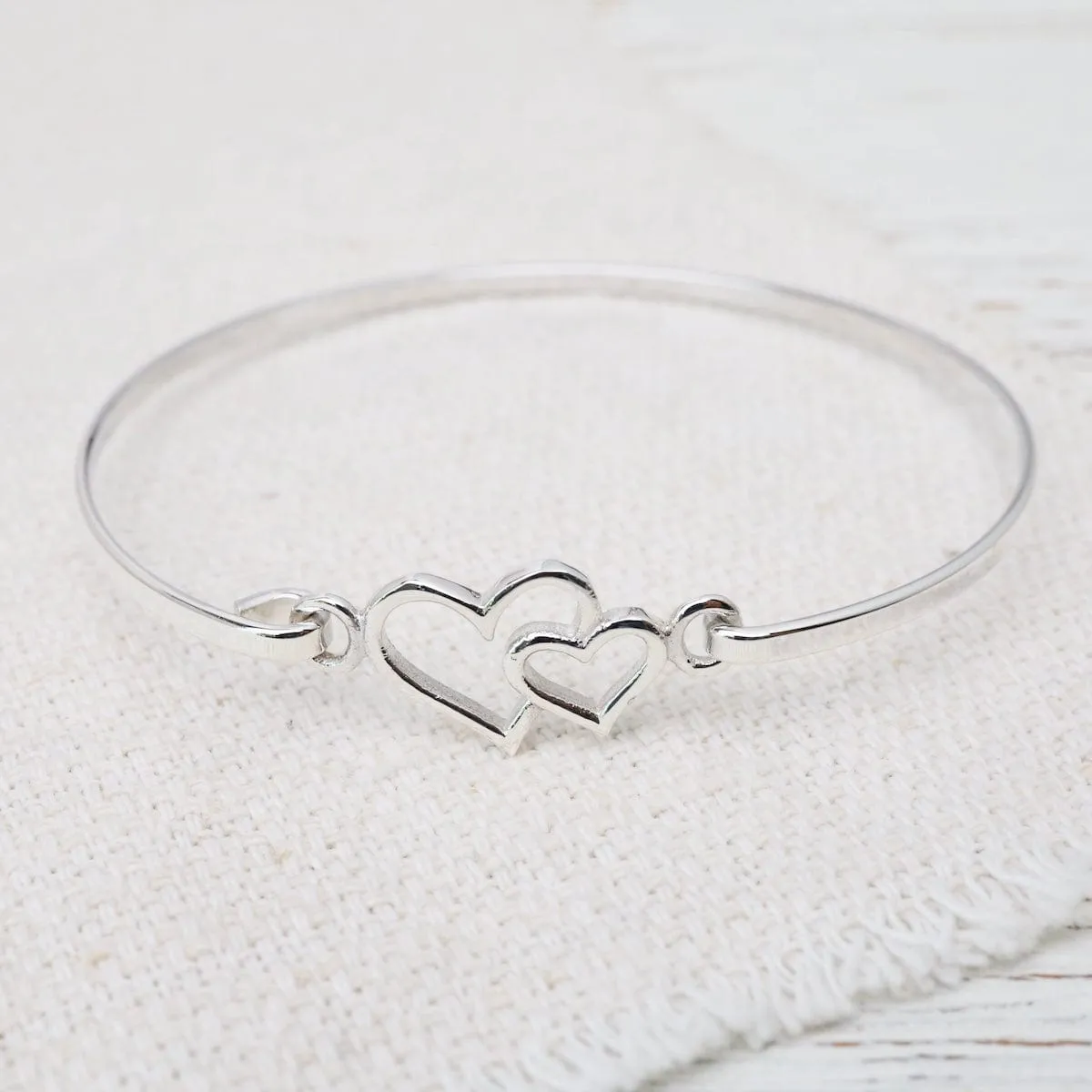 Sterling Silver Double Heart Latching Bangle