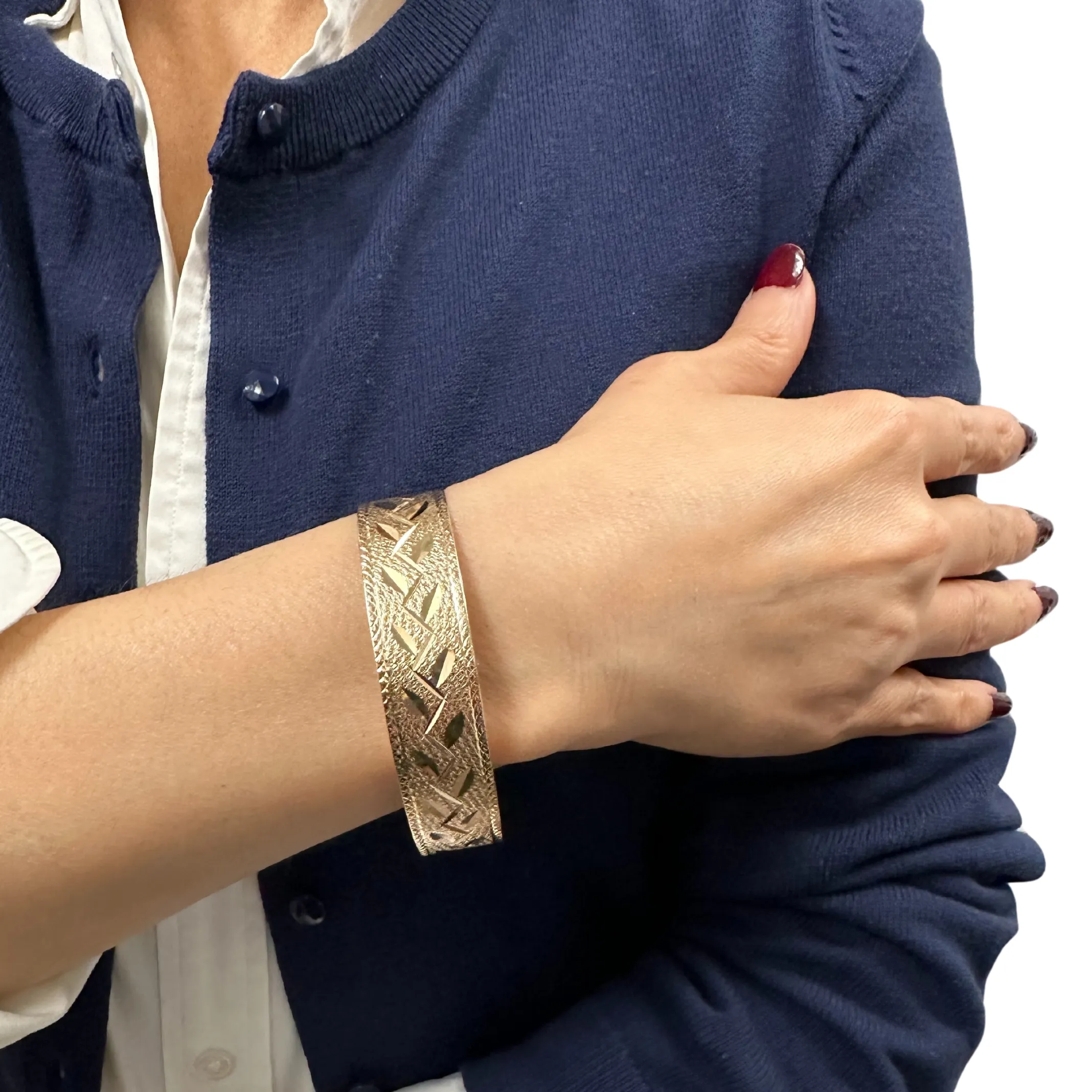 Vintage Solid 10k Gold Wide Bangle Bracelet